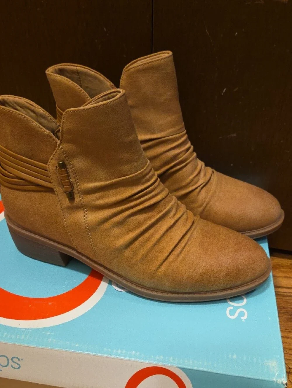 BareTraps Women's Cognac Tan Ruched Ankle Booties